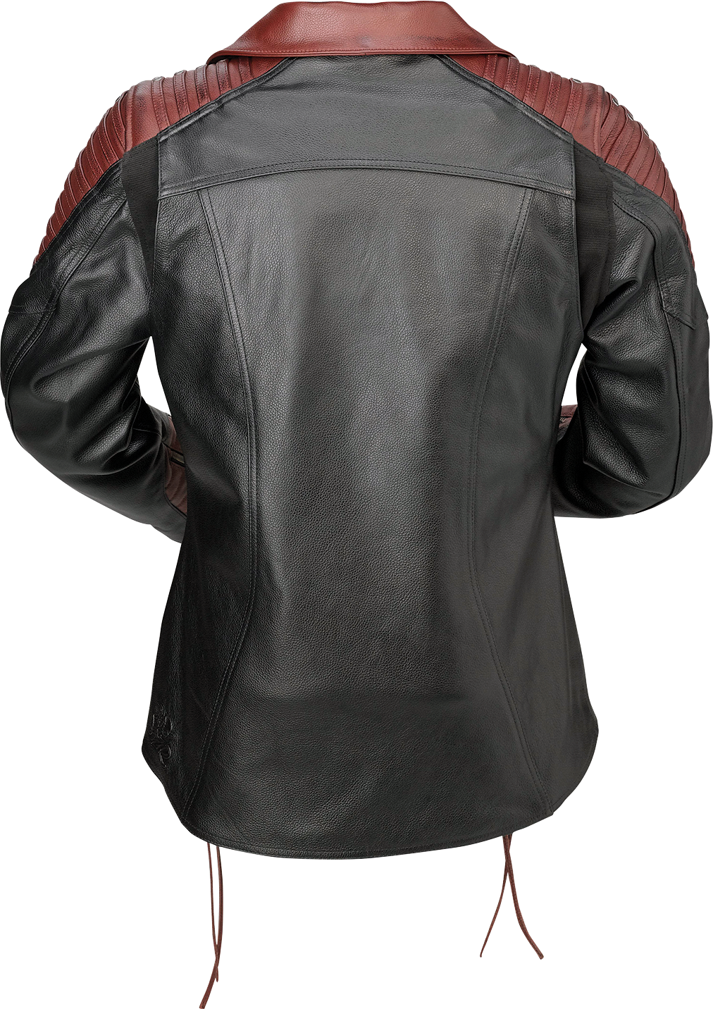 Z1R Women's black and red leather combiner jacket with medium size, featuring stylish streetwear design and detailed stitching.