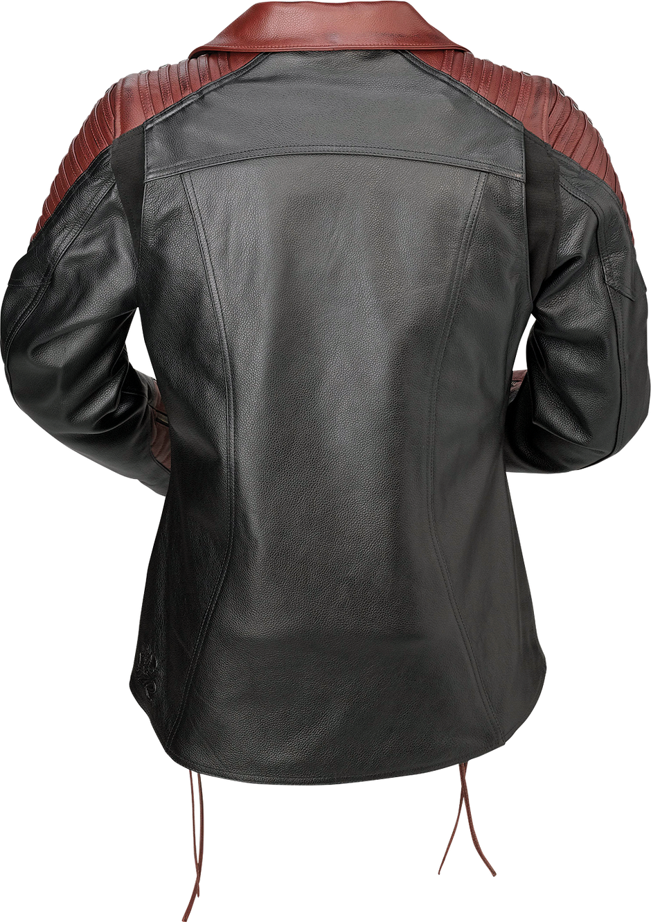Z1R Women's black and red leather combiner jacket with medium size, featuring stylish streetwear design and detailed stitching.