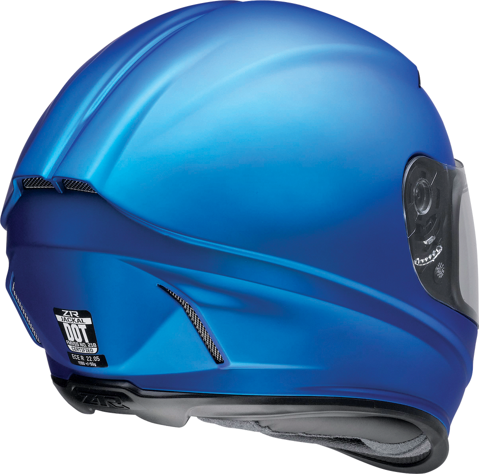 Blue satin Z1R Jackal full face street helmet for adults, size XS, with sleek aerodynamic design.