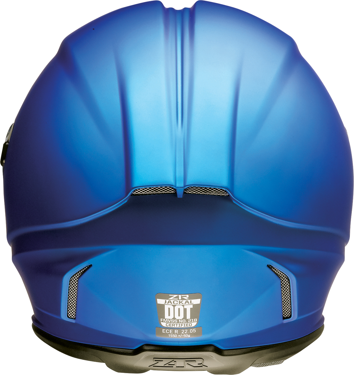 Z1R Jackal Satin Blue full face street motorcycle helmet, adult XS size, with aerodynamic design and secure chin strap.