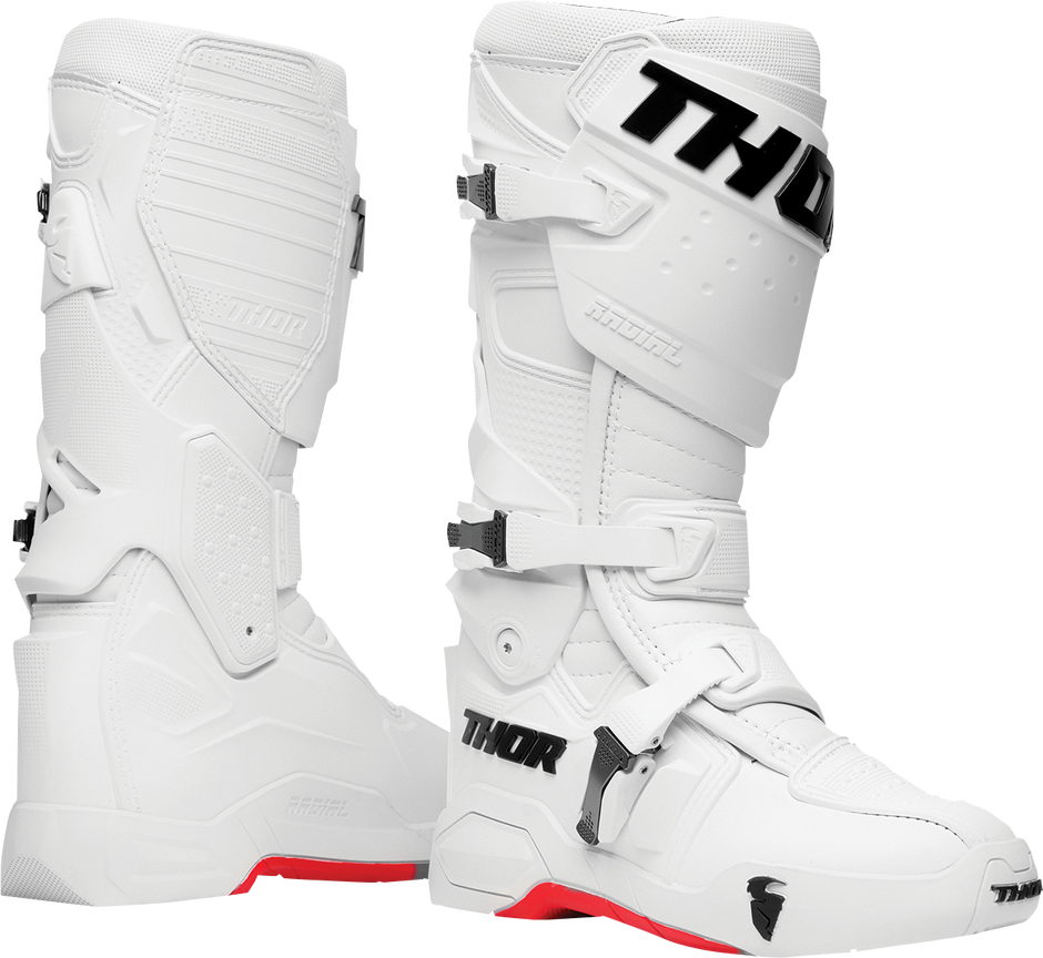 THOR Radial Frost motorcycle boots in size 7, black with rugged design and protective features for riding.