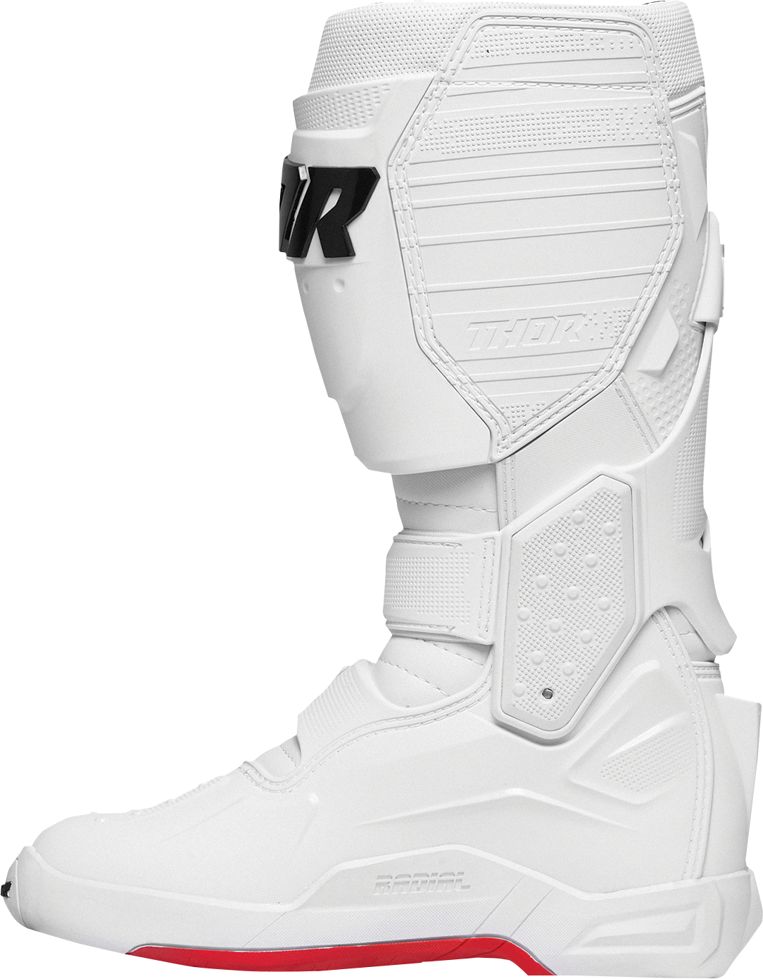 THOR Radial Frost boots size 7, black and white motocross footwear with protective design and sturdy sole.