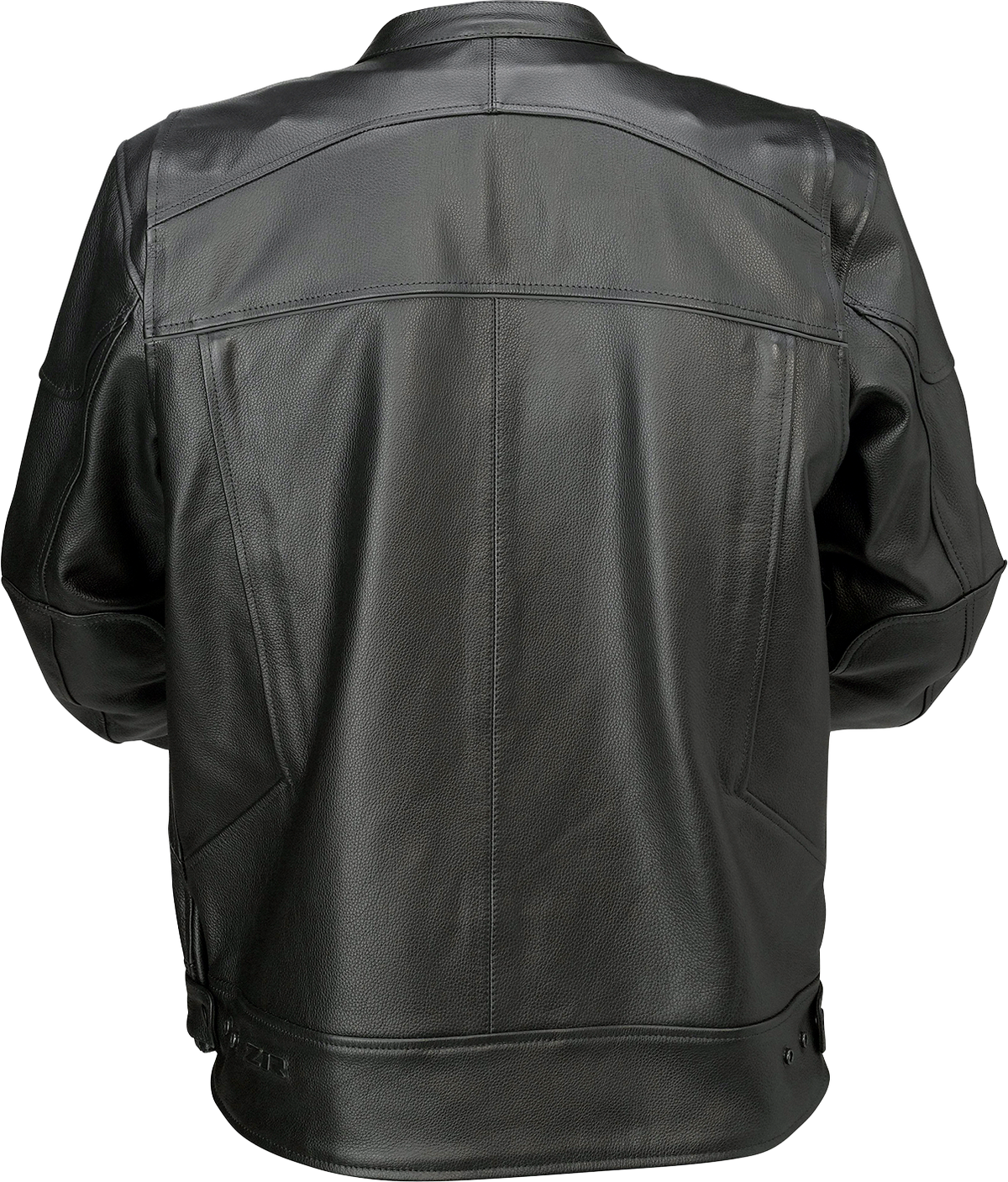Black Z1R Justifier leather jacket in large size, featuring a sleek streetwear design with detailed stitching and a classic collar.