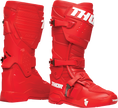 Red THOR Radial motorcycle boots in size 9 with rugged design and protective features, ideal for riding safety and style.