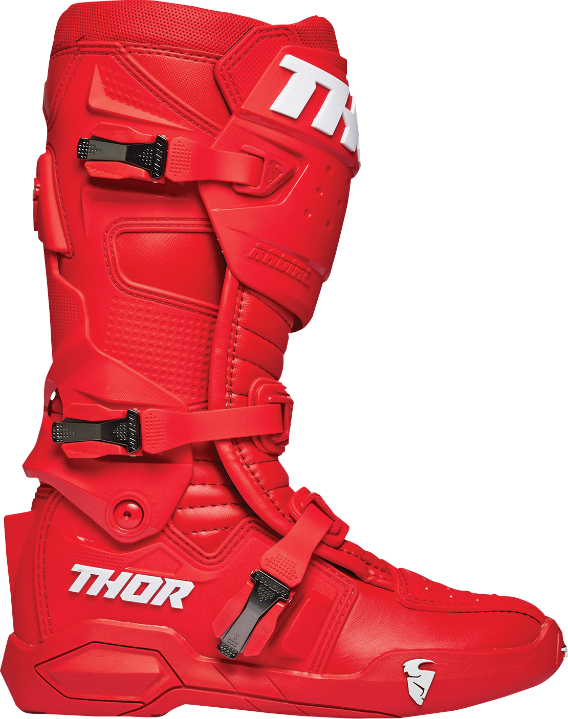 Red THOR Radial boots, size 9, featuring durable footwear design with sturdy construction and bold color details.