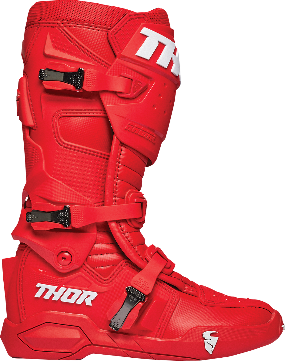 Red THOR Radial boots, size 9, featuring durable footwear design with sturdy construction and bold color details.