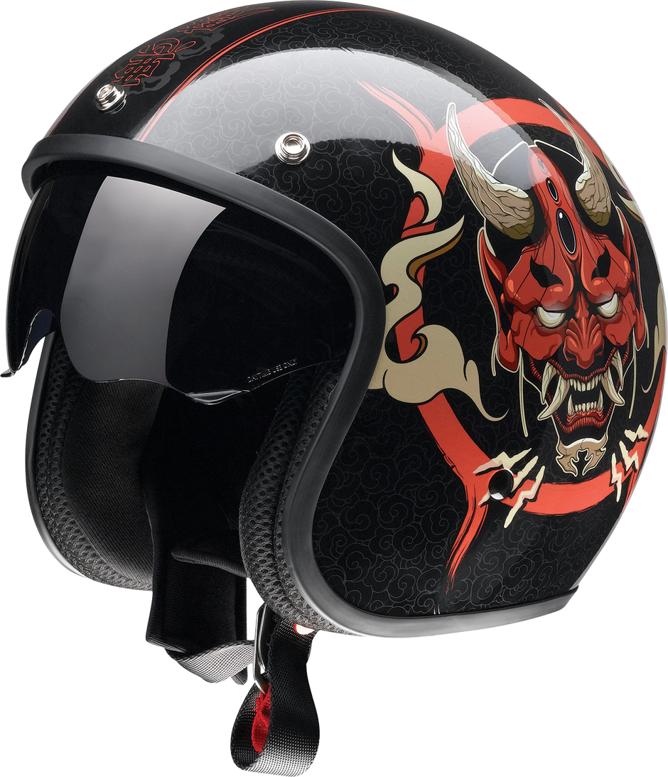 Z1R Saturn Devilish street open face adult helmet in gloss black and red, large size, with sleek design and ventilation features.
