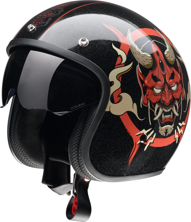 Z1R Saturn Devilish street open face adult helmet in gloss black and red, large size, with sleek design and ventilation features.