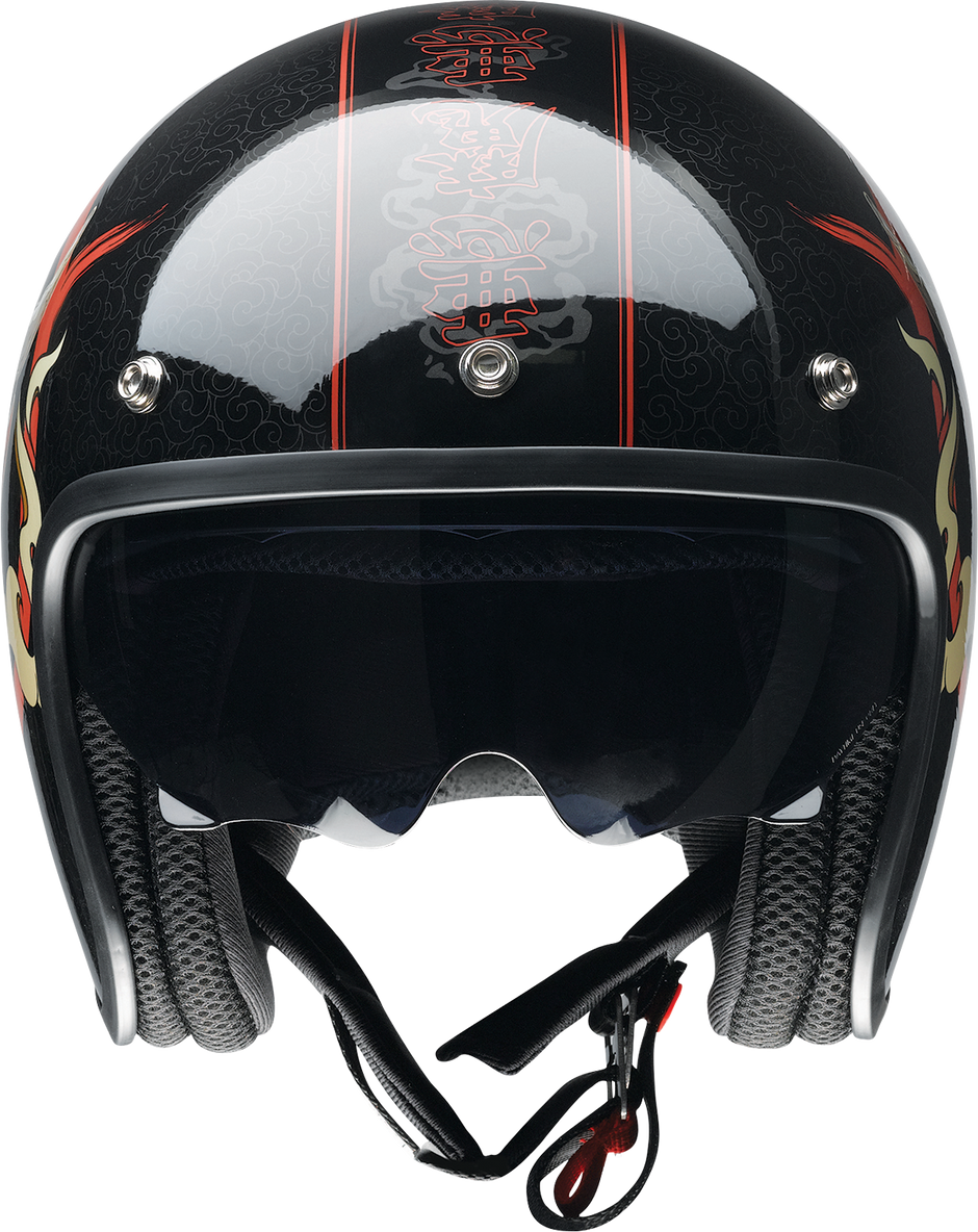 Z1R Saturn Devilish open face street helmet in gloss black and red, large size, with sleek design and detailed graphics.