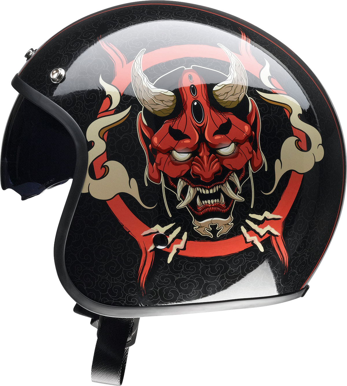 Z1R Saturn Devilish open face street helmet for adults in gloss black and red, size large, with sleek design and vibrant colors.