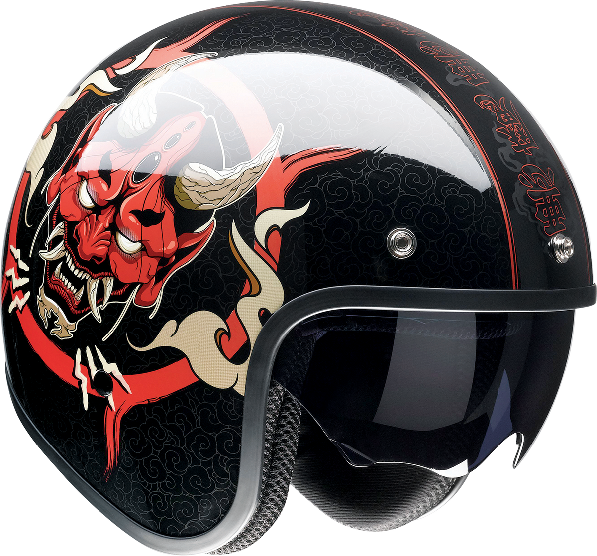 Z1R Saturn Devilish open face street helmet in gloss black and red, large size, with sleek design and bold graphics.