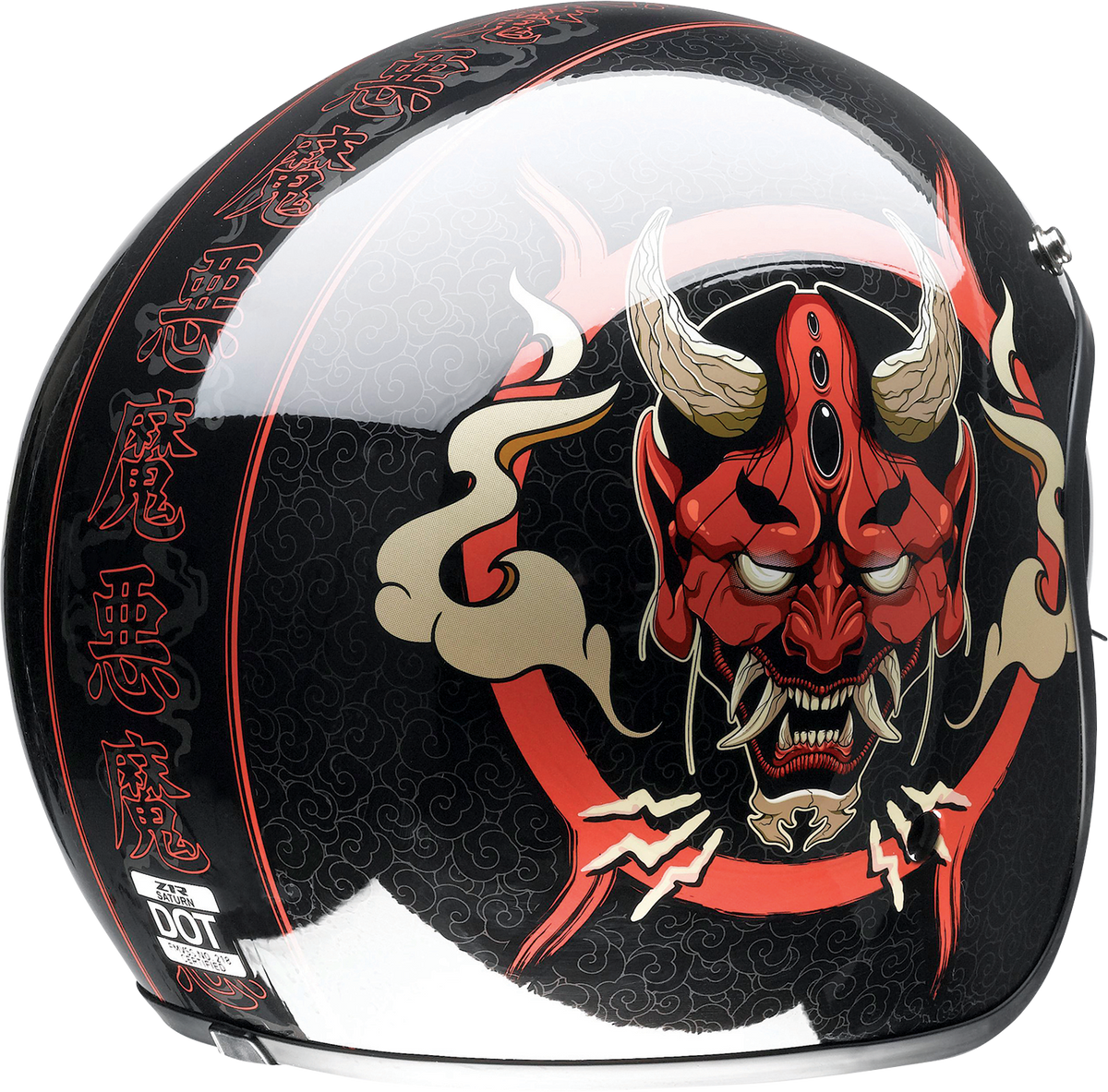 Z1R Saturn Devilish open face street helmet in gloss black and red, large size, with sleek design and bold colors.