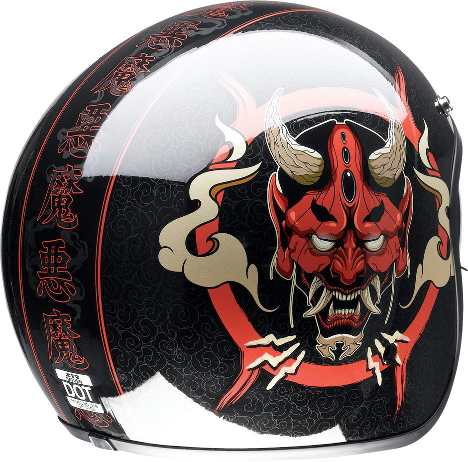 Z1R Saturn Devilish open face street helmet in gloss black and red, large size, with sleek design and bold colors.