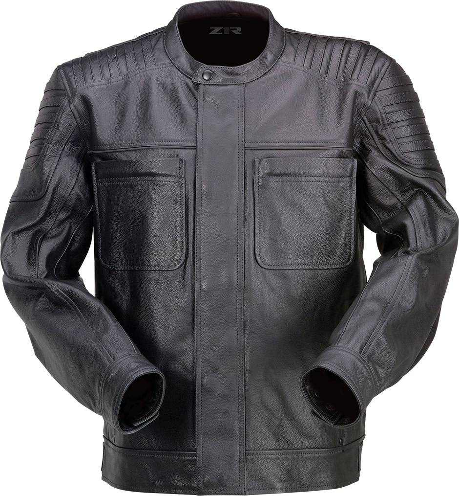 Black Z1R Widower leather jacket in 5XL, street style with sleek leather design and detailed stitching.