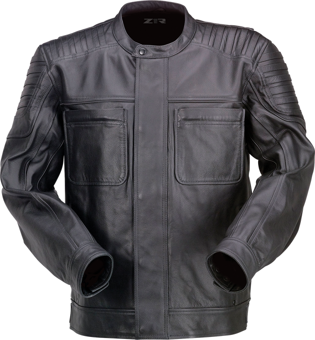Black Z1R Widower leather jacket in 5XL, street style with sleek leather design and detailed stitching.