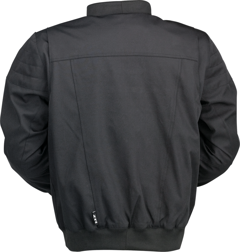 Black Z1R Shaman Bomber Jacket in Large, streetwear style with detailed stitching and sleek design.