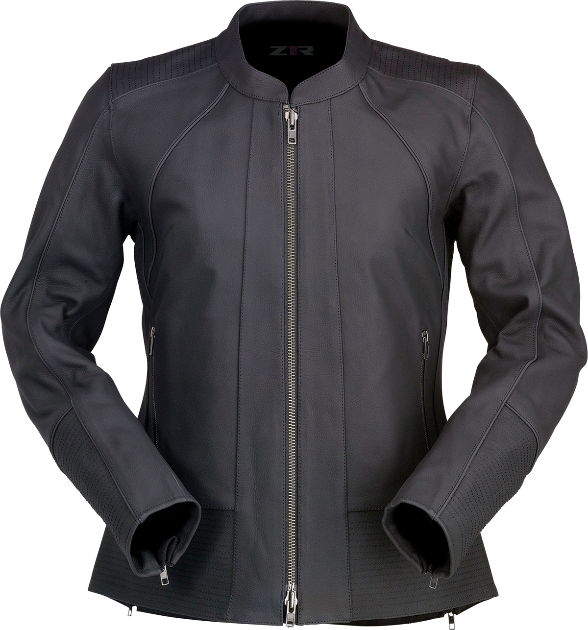 Z1R Women's black Matchlock leather jacket, size small, street apparel, stylish and fitted, shown on a model.
