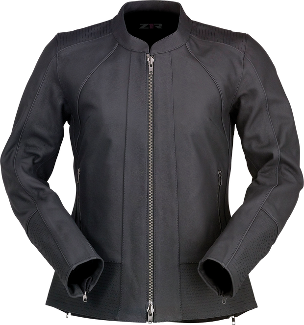 Z1R Women's black Matchlock leather jacket, size small, street apparel, stylish and fitted, shown on a model.