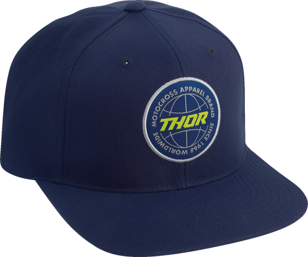 Navy THOR Global hat from the Headwear Group, featuring a structured design and branded logo on the front.