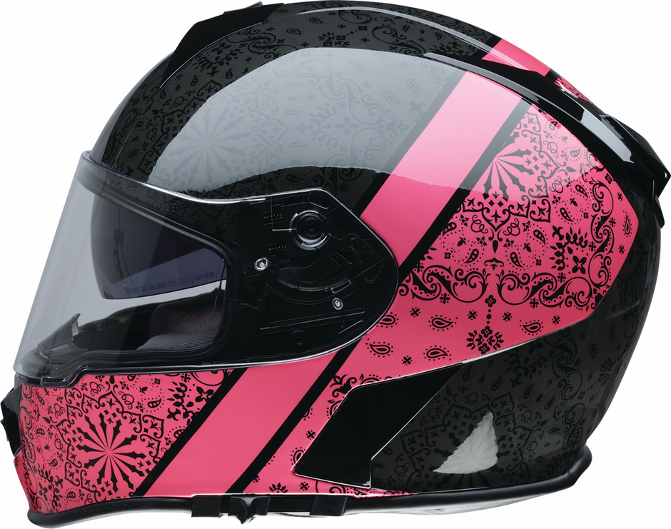 Z1R Warrant street full face helmet in pink, adult XS size, with aerodynamic design and secure chin strap.