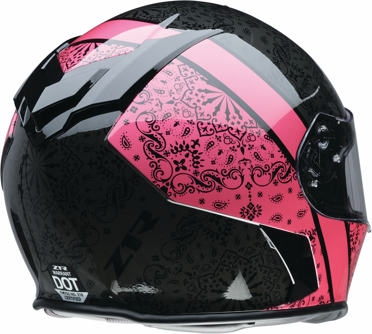 Z1R Warrant Pink Street Full Face Helmet for adults, XS size, with sleek aerodynamic design and ventilation features.