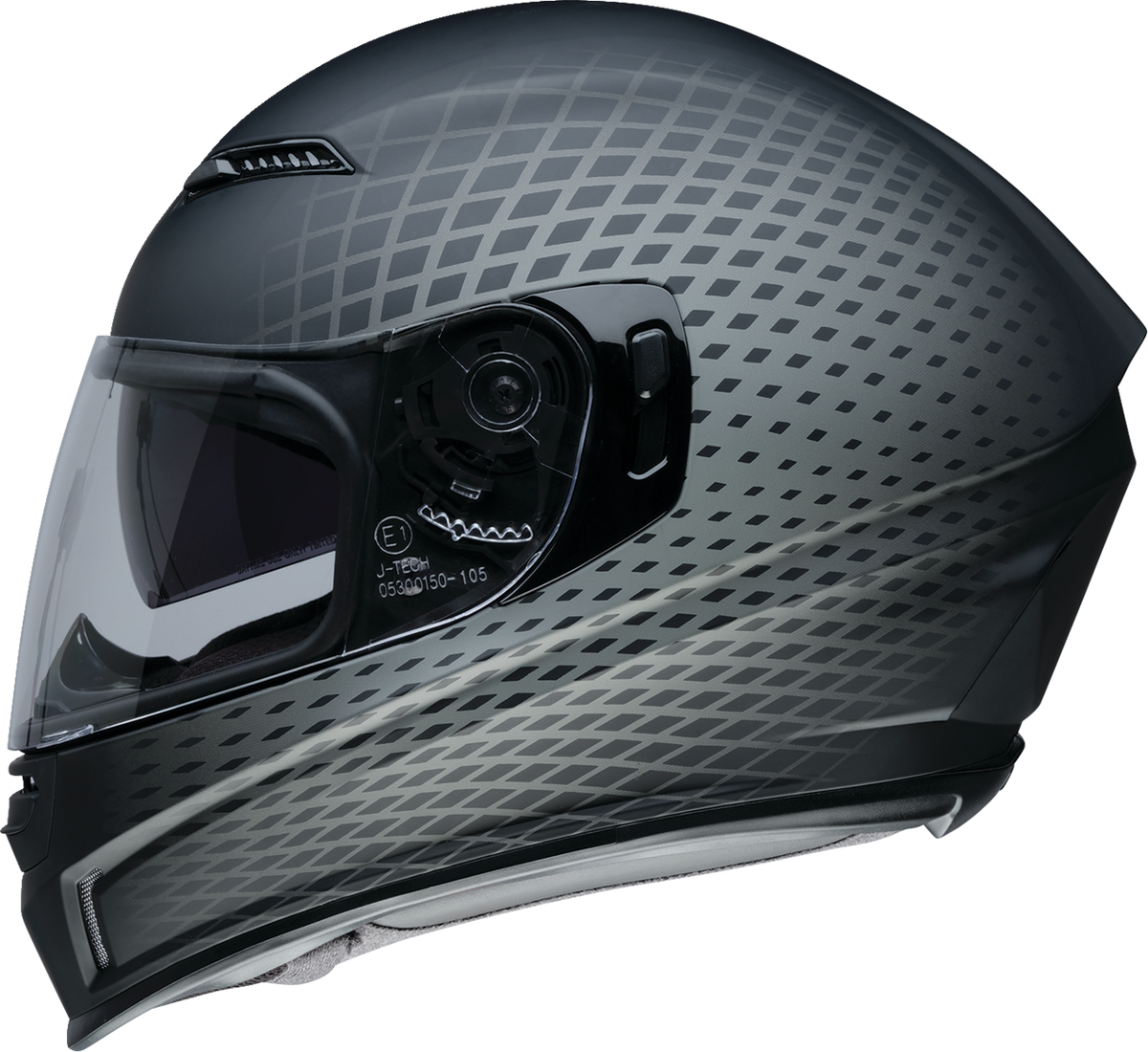 Z1R Jackal Street Full Face Helmet in Waveform Gray, XS size, featuring aerodynamic design and secure chin strap.