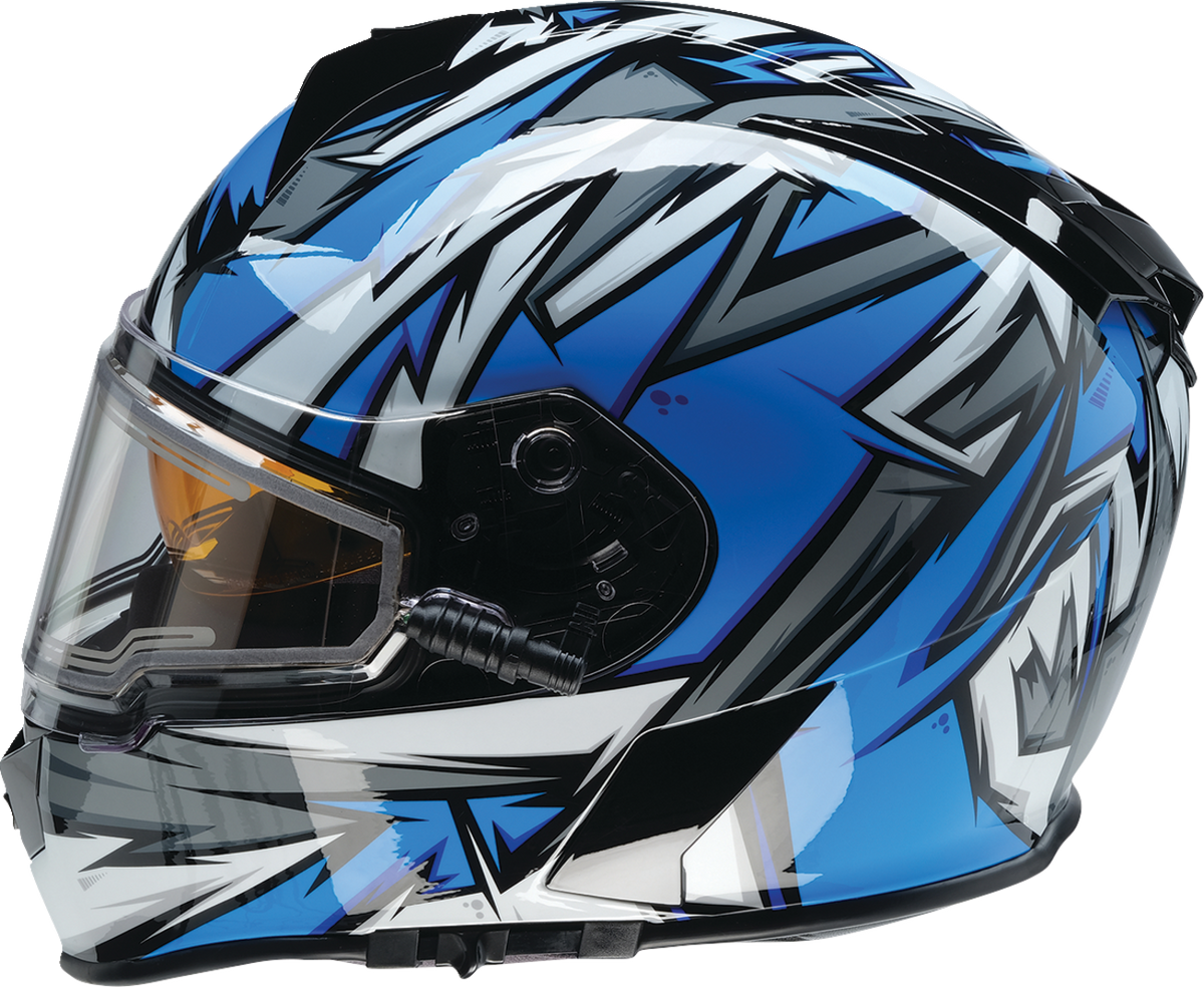 Z1R Warrant Snow Helmet for adults, full face design in blue and white, size XS, with secure chin strap and ventilation features.