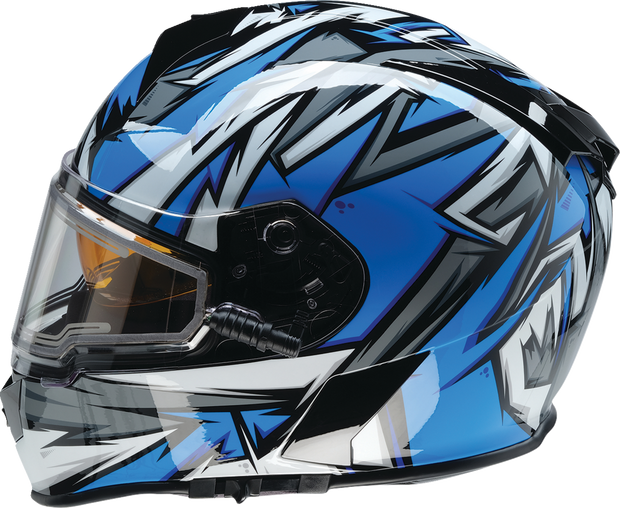 Z1R Warrant Snow Helmet for adults, full face design in blue and white, size XS, with secure chin strap and ventilation features.