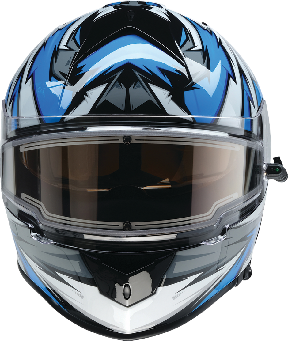 Z1R Warrant Snow Helmet in blue and white for adults, full face snow helmet with Neuron design, size XS.