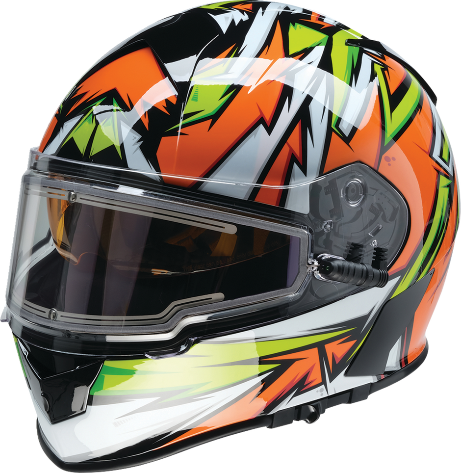 Z1R Warrant Snow Helmet in orange and green, full face adult helmet designed for snow sports, size XS.