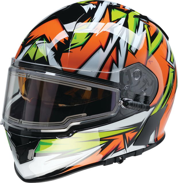 Z1R Warrant Snow Helmet in orange and green, full face adult helmet designed for snow sports, size XS.