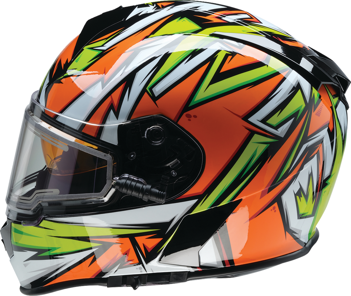 Z1R Warrant Snow Helmet in orange and green for adults, full face design, XS size, with venting and snow protection features.