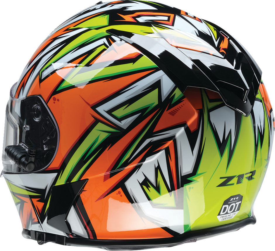 Z1R Warrant snow helmet for adults, full face design in orange and green, XS size, suitable for winter sports and snowboarding.