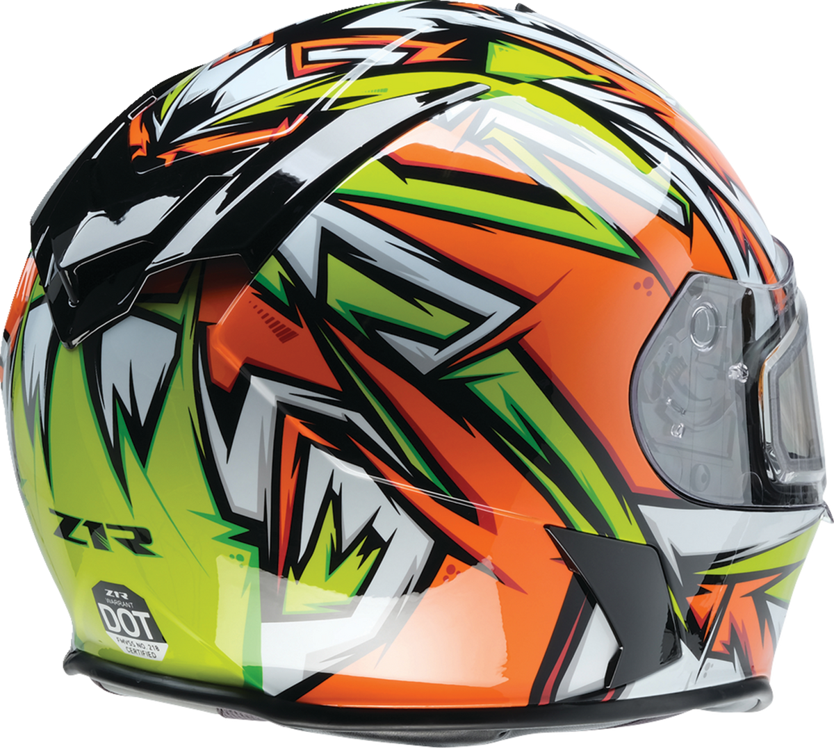 Z1R Warrant Snow Helmet in orange and green, full face adult snowboard helmet with adjustable fit, XS size.