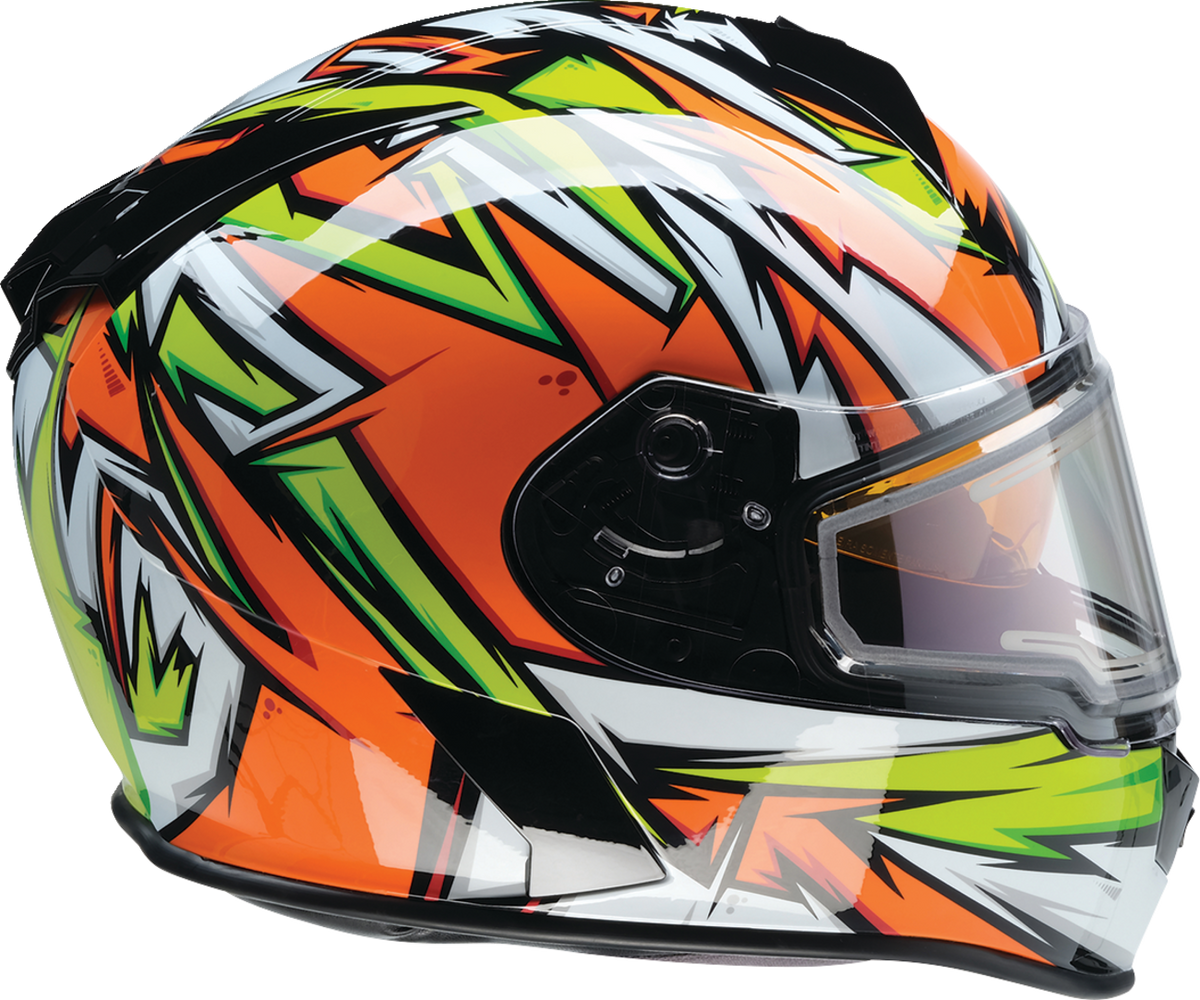 Z1R Warrant Snow Helmet in orange and green, full face adult helmet with Neuron design, size XS, for winter snow sports.
