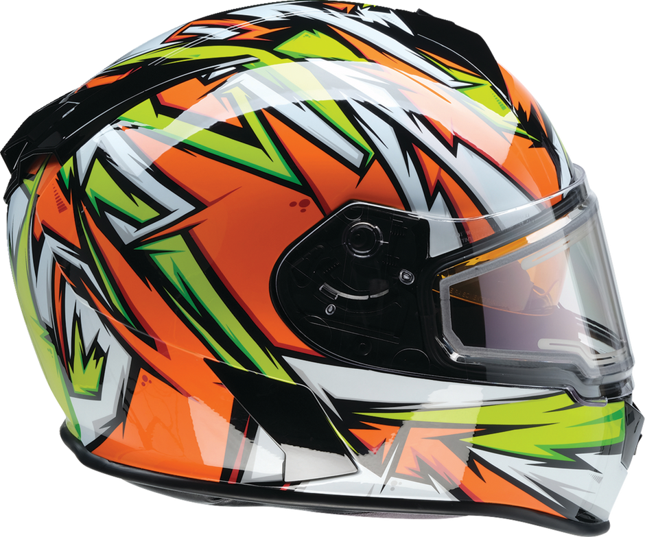 Z1R Warrant Snow Helmet in orange and green, full face adult helmet with Neuron design, size XS, for winter snow sports.