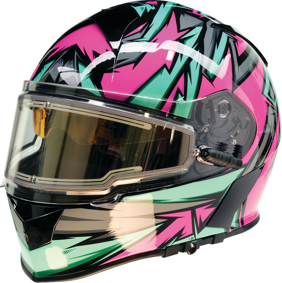 Z1R Warrant Snow Helmet in pink and teal, full face snow helmet for adults, size XS with vibrant design.