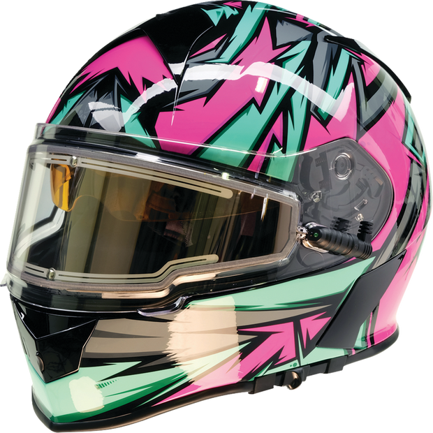 Z1R Warrant Snow Helmet in pink and teal, full face snow helmet for adults, size XS with vibrant design.