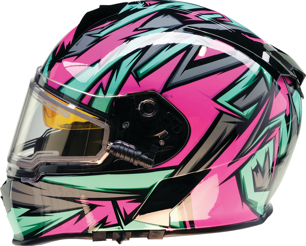 Z1R Warrant Snow Helmet for adults, full face design in pink and teal, XS size, with venting and adjustable straps.