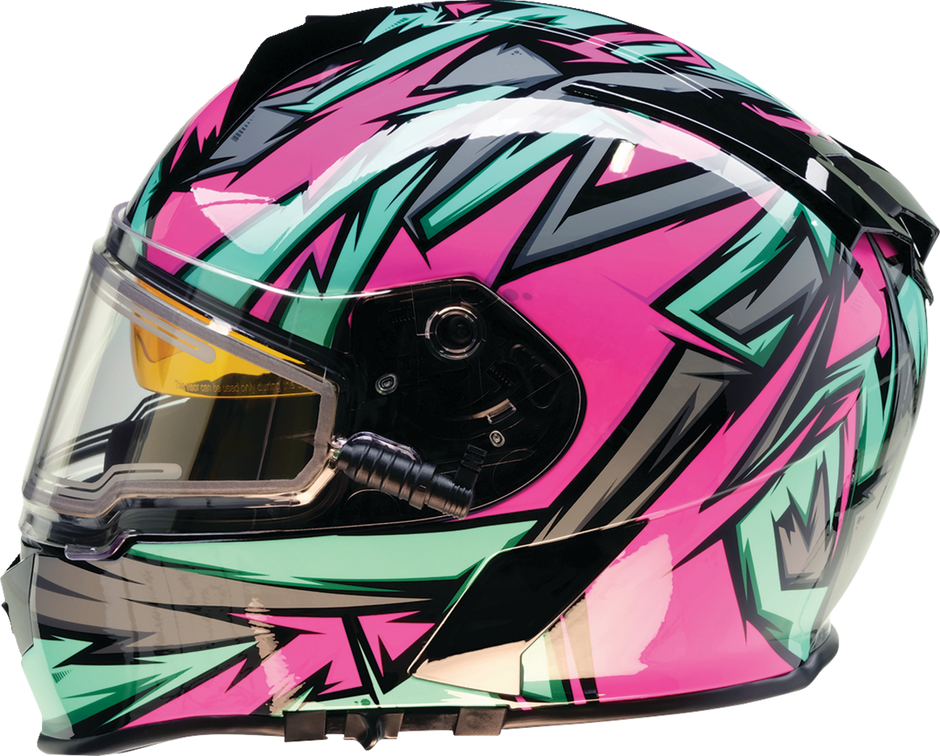 Z1R Warrant Snow Helmet for adults, full face design in pink and teal, XS size, with venting and adjustable straps.