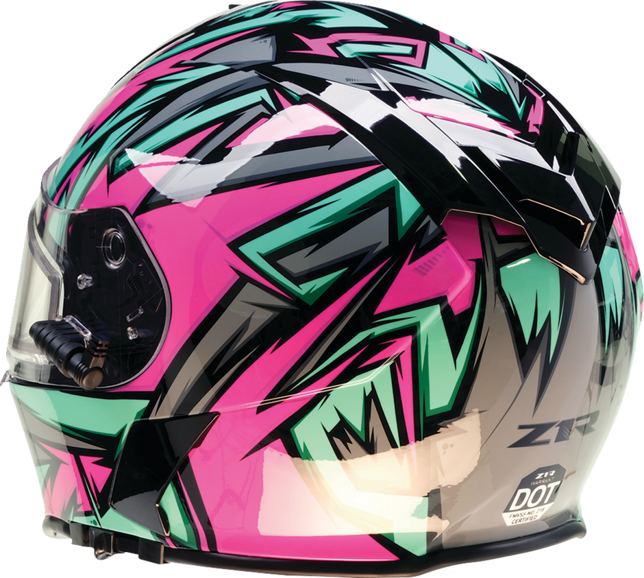 Z1R Warrant snow helmet for adults, full face design in pink and teal, XS size, with adjustable straps and ventilation features.