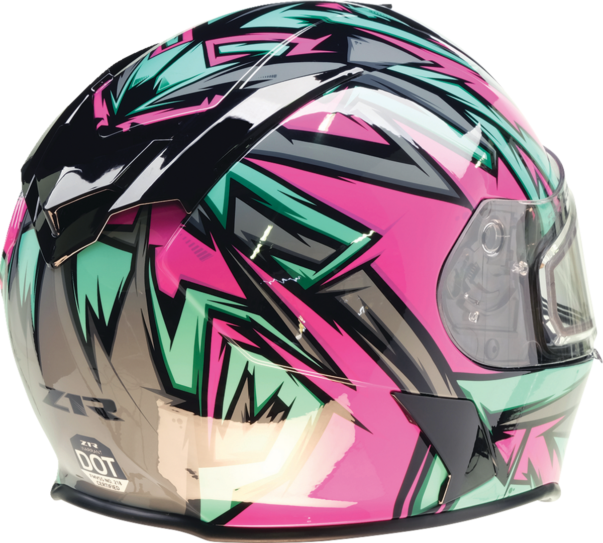 Z1R Warrant snow helmet in pink and teal, full face design for adults, size XS, with ventilation and secure strap.