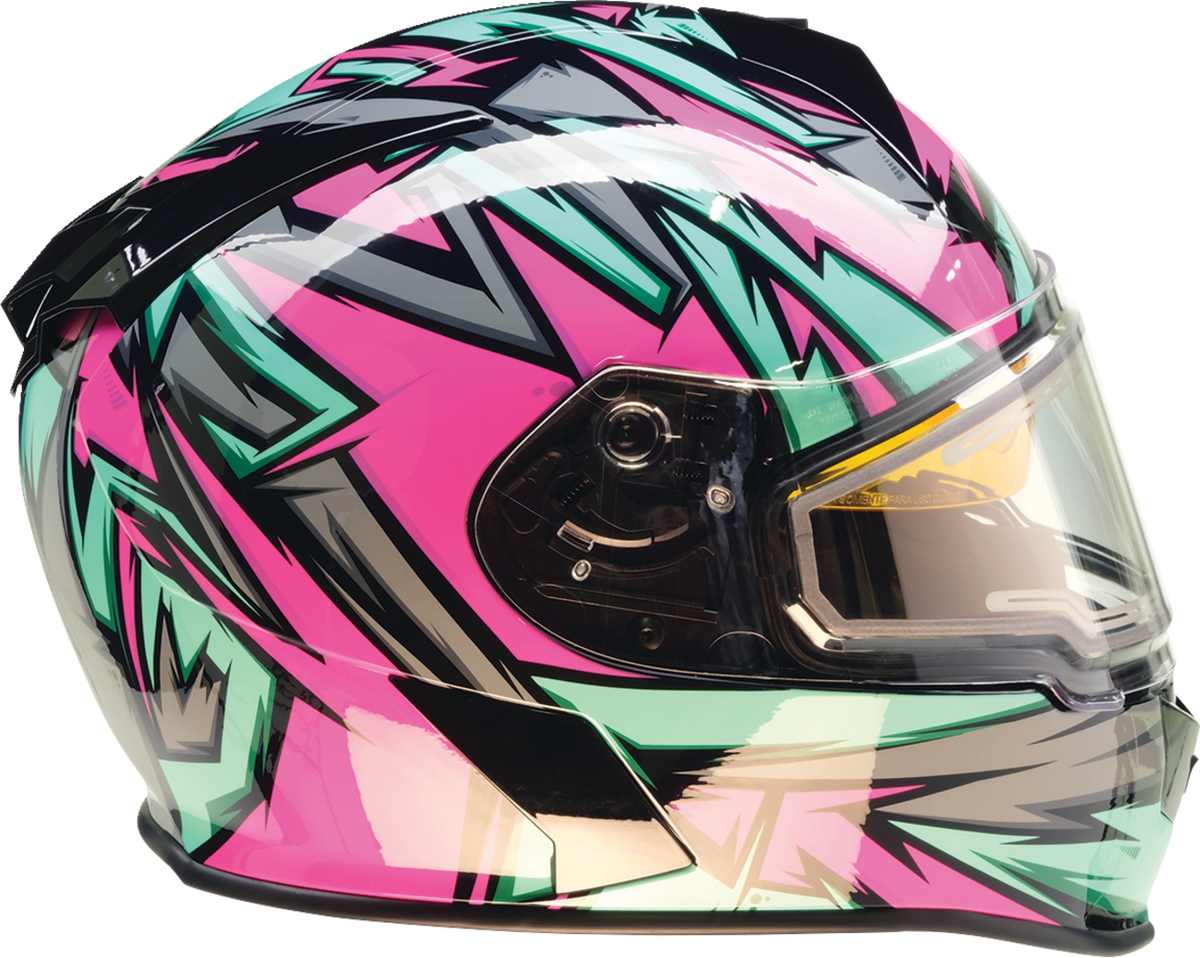 Z1R Warrant Snow Helmet in pink and teal, full face adult snow helmet with XS size, designed for winter sports safety.