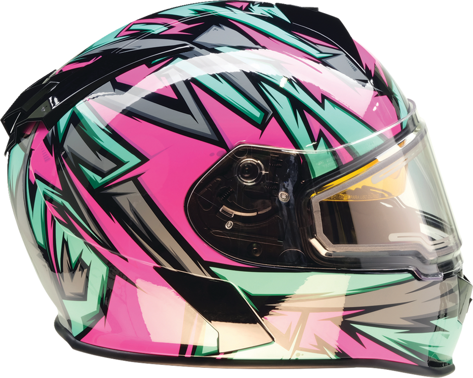 Z1R Warrant Snow Helmet in pink and teal, full face adult snow helmet with XS size, designed for winter sports safety.