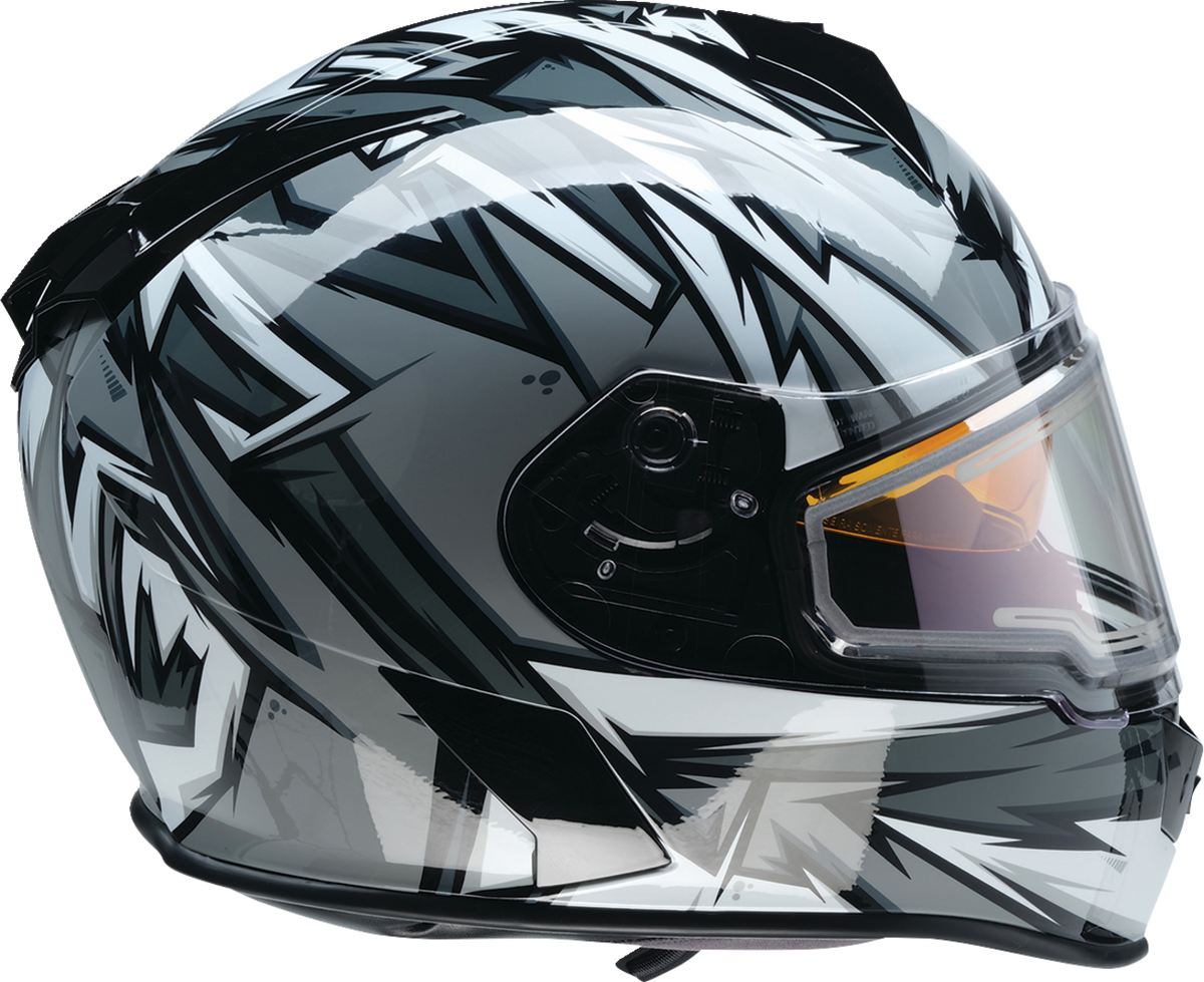 Z1R Warrant Snow Helmet in gray and white, full face adult snow helmet with visor and ventilation, size XS.