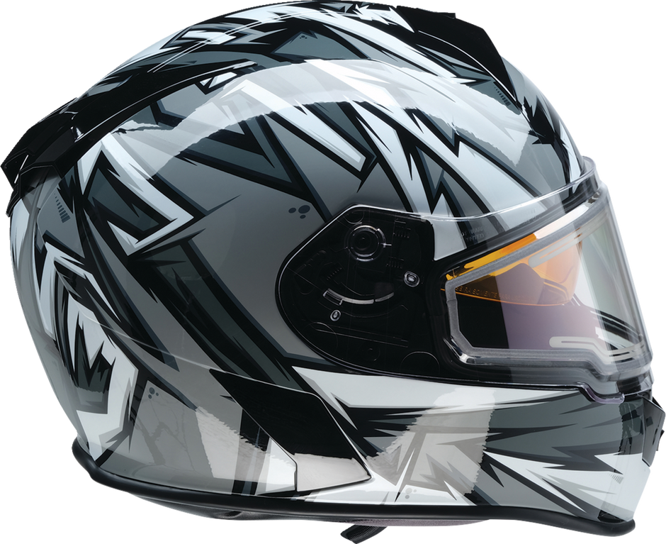 Z1R Warrant Snow Helmet in gray and white, full face adult snow helmet with visor and ventilation, size XS.