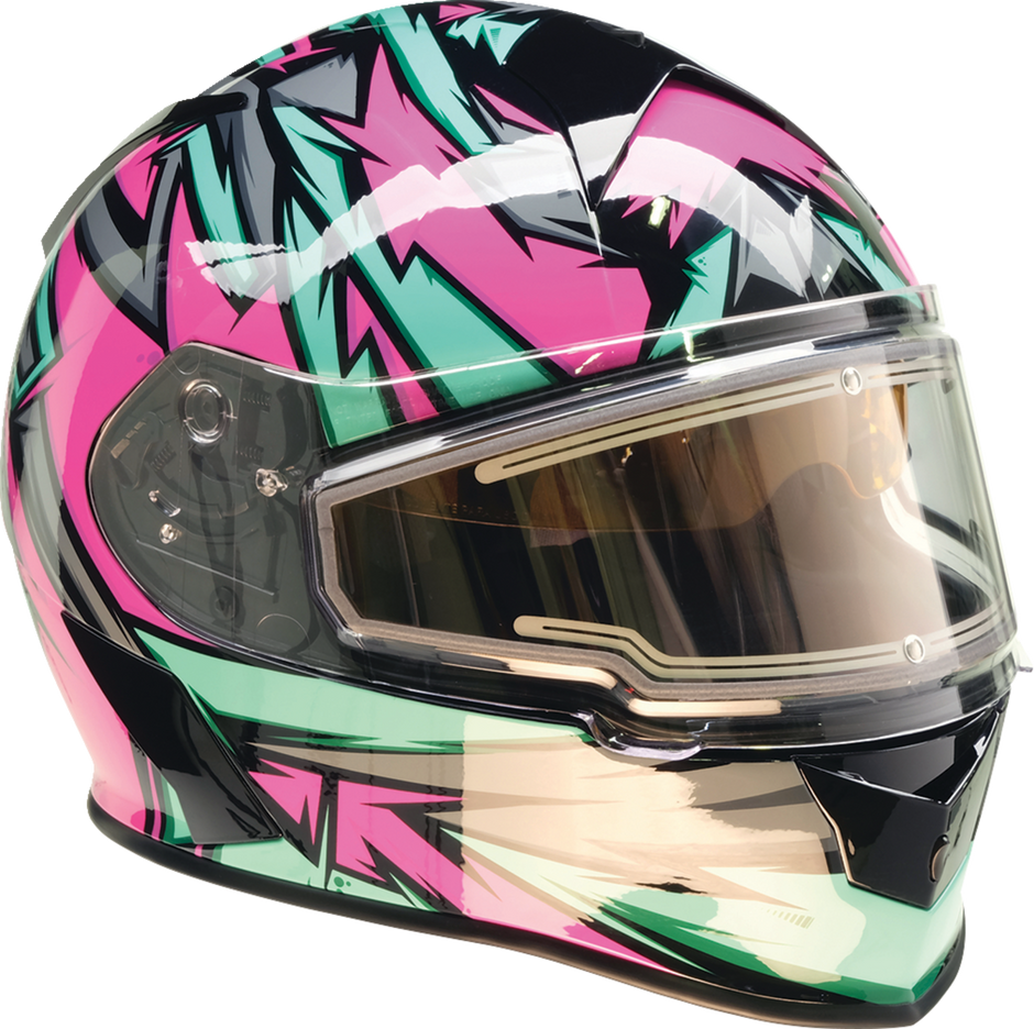 Z1R Warrant snow helmet in pink and teal for adults, full face design, XS size, featuring a sleek safety helmet with ventilation.