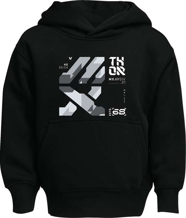 Black THOR Youth Forge pullover hoodie in small size, casual apparel with a comfortable fit and simple design.