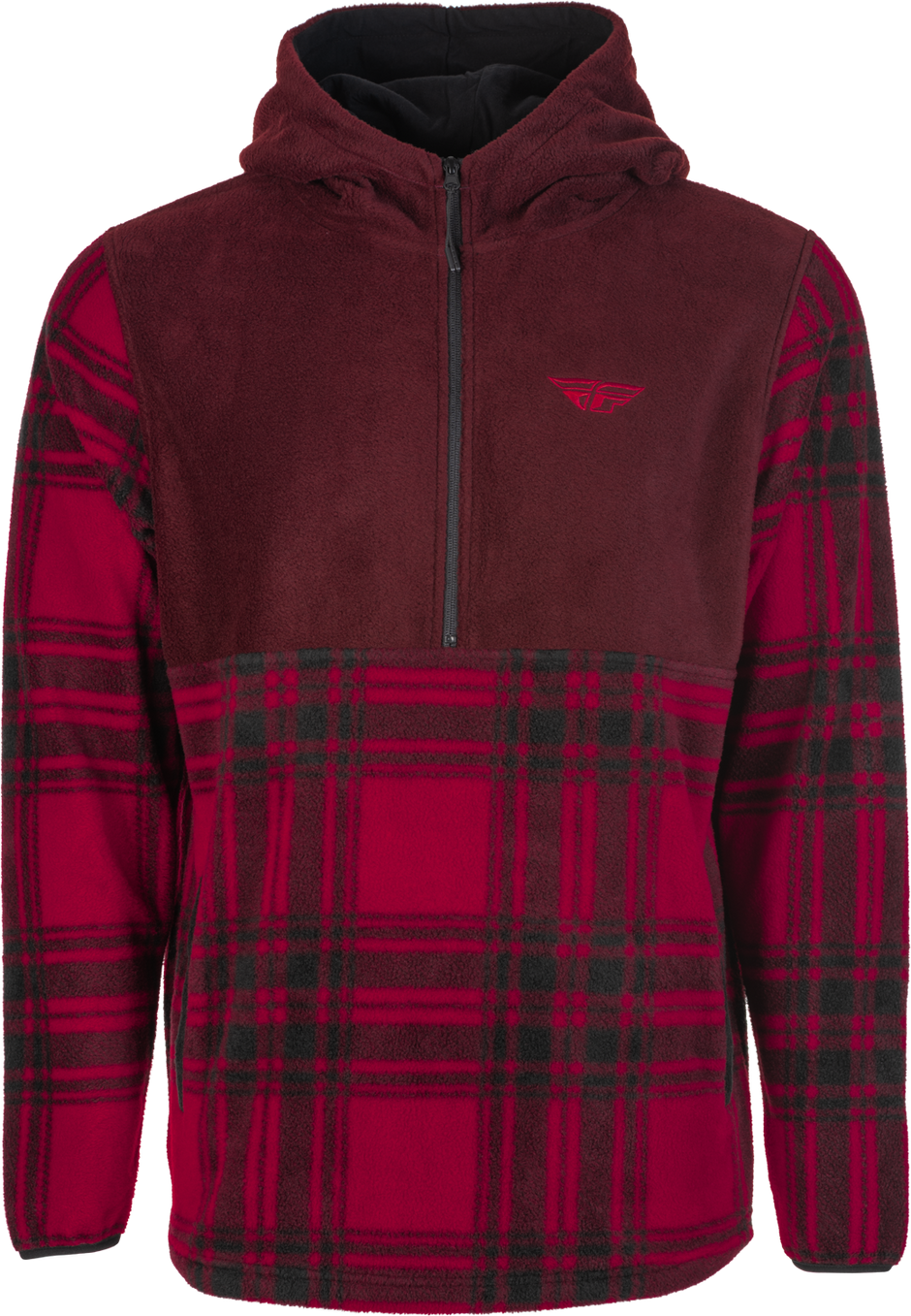 Fly Half Zip Pullover Hoodie Red Plaid Xl