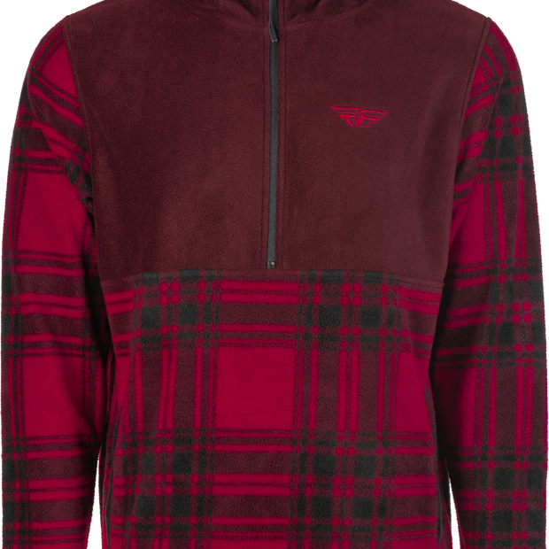 Fly Half Zip Pullover Hoodie Red Plaid Xl